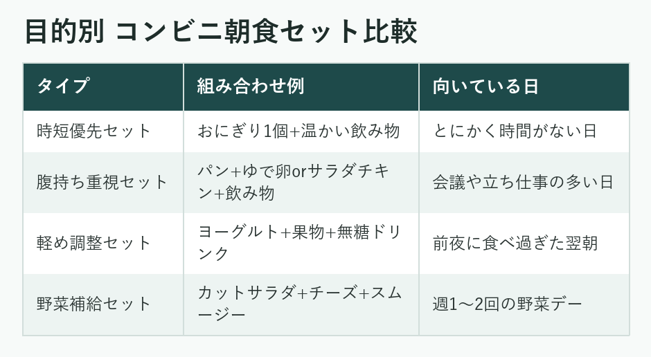 目的別コンビニ朝食セット比較